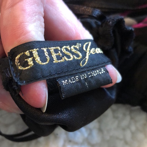 Guess dress pink and white floral on black built in bra with back tie up Sz 0 - Picture 9 of 9